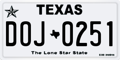 TX license plate DOJ0251