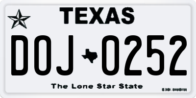 TX license plate DOJ0252
