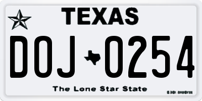 TX license plate DOJ0254