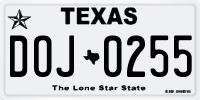 TX license plate DOJ0255