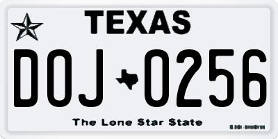 TX license plate DOJ0256