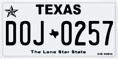 TX license plate DOJ0257