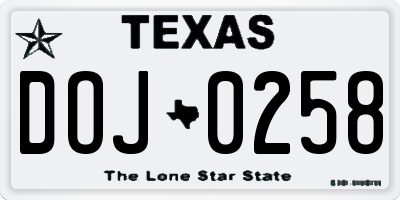TX license plate DOJ0258