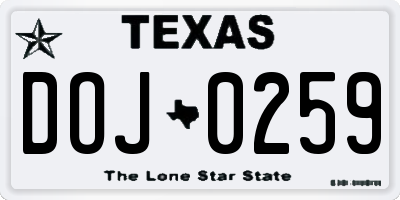TX license plate DOJ0259