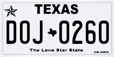 TX license plate DOJ0260
