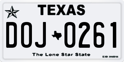 TX license plate DOJ0261