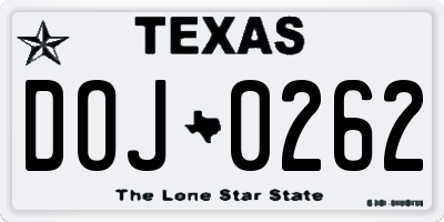 TX license plate DOJ0262