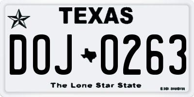 TX license plate DOJ0263