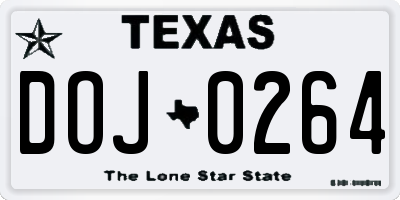 TX license plate DOJ0264