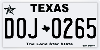 TX license plate DOJ0265