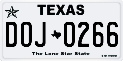 TX license plate DOJ0266