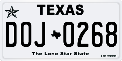 TX license plate DOJ0268