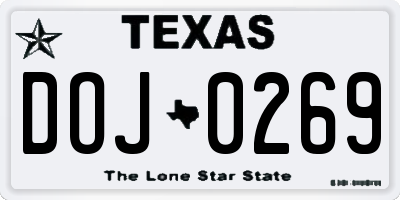 TX license plate DOJ0269
