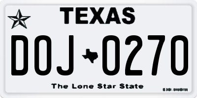 TX license plate DOJ0270