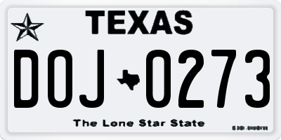TX license plate DOJ0273