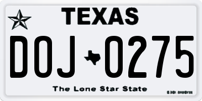 TX license plate DOJ0275