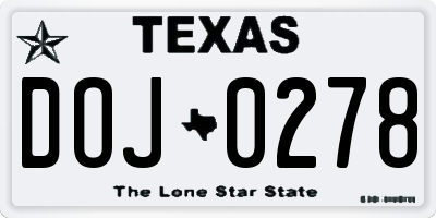 TX license plate DOJ0278