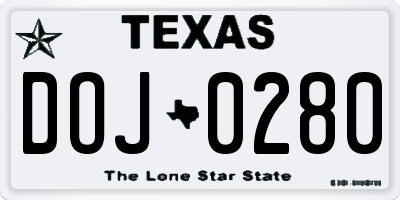 TX license plate DOJ0280