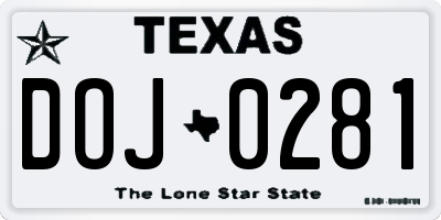 TX license plate DOJ0281