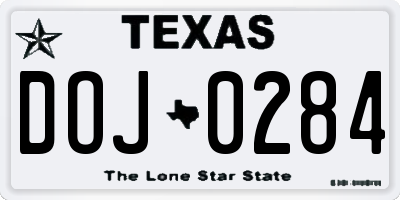 TX license plate DOJ0284