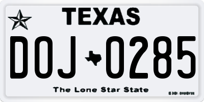 TX license plate DOJ0285