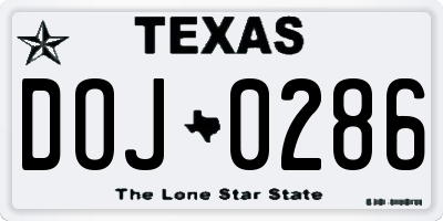 TX license plate DOJ0286