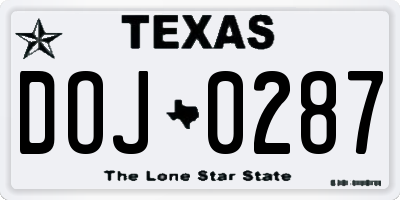 TX license plate DOJ0287
