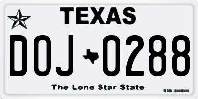 TX license plate DOJ0288