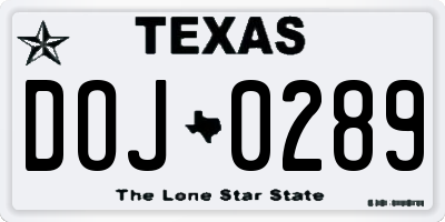 TX license plate DOJ0289