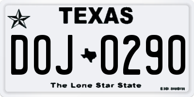 TX license plate DOJ0290