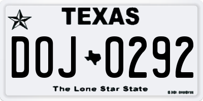 TX license plate DOJ0292