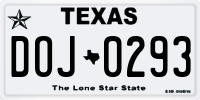 TX license plate DOJ0293
