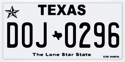 TX license plate DOJ0296