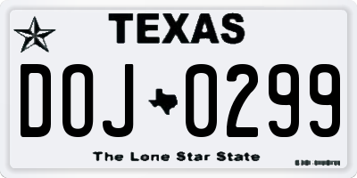 TX license plate DOJ0299