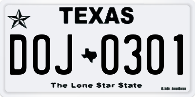 TX license plate DOJ0301