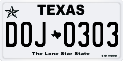 TX license plate DOJ0303