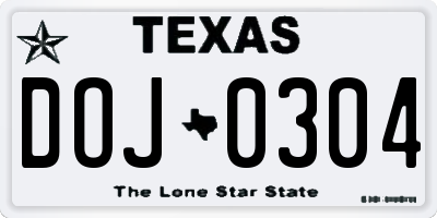TX license plate DOJ0304