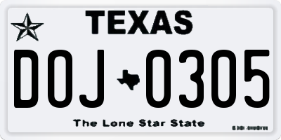 TX license plate DOJ0305