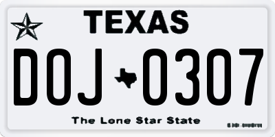 TX license plate DOJ0307