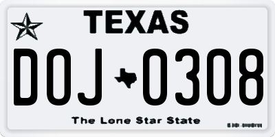 TX license plate DOJ0308