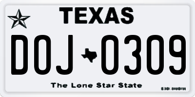 TX license plate DOJ0309