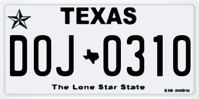 TX license plate DOJ0310