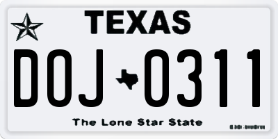 TX license plate DOJ0311
