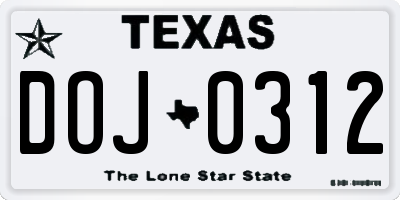 TX license plate DOJ0312