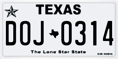 TX license plate DOJ0314
