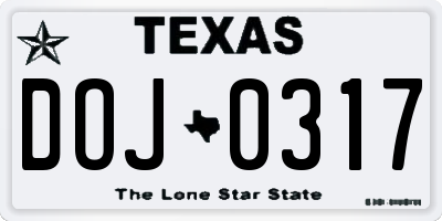 TX license plate DOJ0317