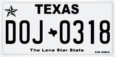 TX license plate DOJ0318