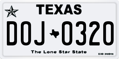 TX license plate DOJ0320