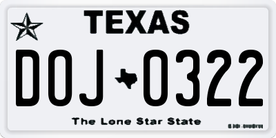 TX license plate DOJ0322