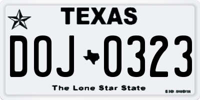 TX license plate DOJ0323